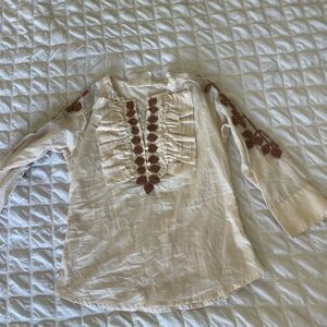 Joystick Y2K Elegant Cream Blouse with Brown Detailing